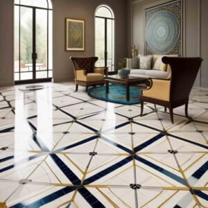 Mosaic tiles flooring with a blend of textures and tones for a modern look